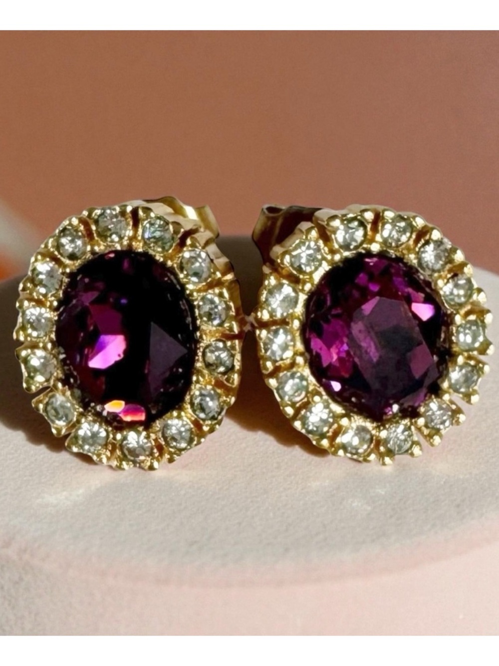 DIOR Royal Lavender Crystal Pierced Earrings - Picture 1 of 10